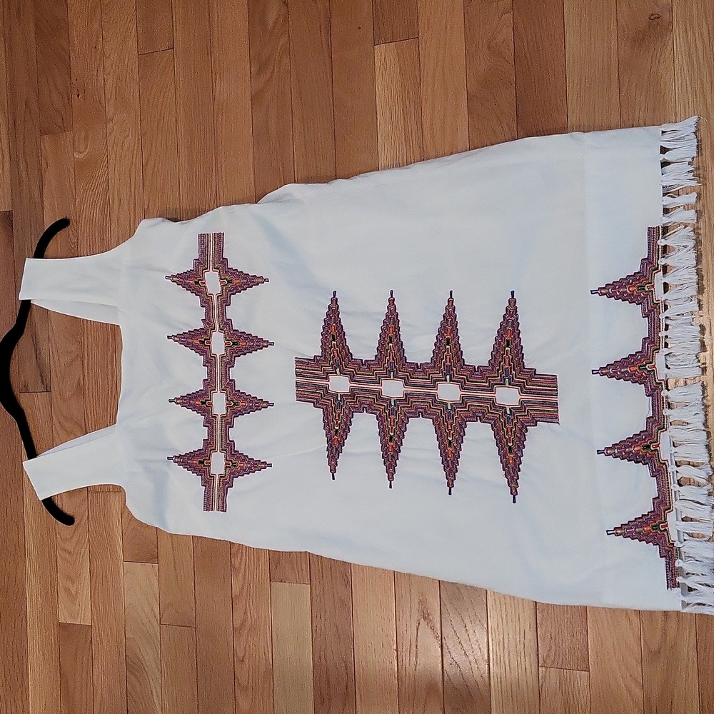 Nougat London Embroidered Mini Dress with Tassel Hem - Off White - Size 1